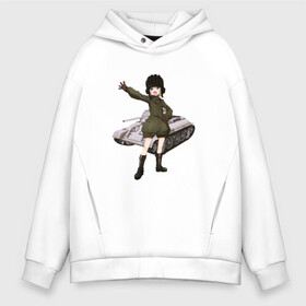 Мужское худи Oversize хлопок с принтом Катюша (Girls und Panzer) в Тюмени, френч-терри — 70% хлопок, 30% полиэстер. Мягкий теплый начес внутри —100% хлопок | боковые карманы, эластичные манжеты и нижняя кромка, капюшон на магнитной кнопке | Тематика изображения на принте: girls und panzer | katyusha | аниме | девушки и танки | катюша | танк