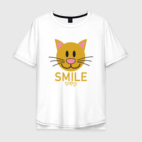 Мужская футболка хлопок Oversize с принтом Smile Cat в Тюмени, 100% хлопок | свободный крой, круглый ворот, “спинка” длиннее передней части | animal | cat | cute | kitty | meow | smile | друг | животные | киска | китти | кот | котенок | котик | котэ | кошечка | кошка | милый | мур | мяу | питомец