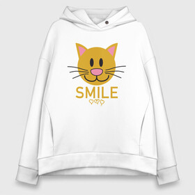 Женское худи Oversize хлопок с принтом Smile Cat в Тюмени, френч-терри — 70% хлопок, 30% полиэстер. Мягкий теплый начес внутри —100% хлопок | боковые карманы, эластичные манжеты и нижняя кромка, капюшон на магнитной кнопке | animal | cat | cute | kitty | meow | smile | друг | животные | киска | китти | кот | котенок | котик | котэ | кошечка | кошка | милый | мур | мяу | питомец