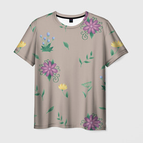 Мужская футболка 3D с принтом Цветочная эстетика в Тюмени, 100% полиэфир | прямой крой, круглый вырез горловины, длина до линии бедер | Тематика изображения на принте: лето | лист | листья | одуванчик | природа | растение | растения | цветок | цветочек | цветы