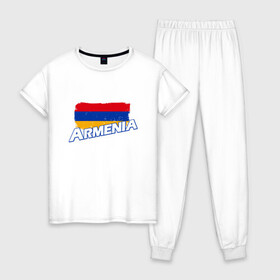 Женская пижама хлопок с принтом Armenia Flag в Тюмени, 100% хлопок | брюки и футболка прямого кроя, без карманов, на брюках мягкая резинка на поясе и по низу штанин | armenia | armenya | арарат | армения | армяне | армянин | арцах | горы | ереван | кавказ | народ | саркисян | ссср | страна | флаг