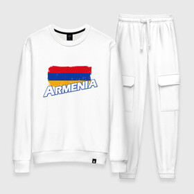 Женский костюм хлопок с принтом Armenia Flag в Тюмени, 100% хлопок | на свитшоте круглая горловина, мягкая резинка по низу. Брюки заужены к низу, на них два вида карманов: два 