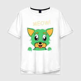Мужская футболка хлопок Oversize с принтом МИЛЫЙ КОТИК в Тюмени, 100% хлопок | свободный крой, круглый ворот, “спинка” длиннее передней части | animal | cat | children | green | meow | детские | домашние | животные | зеленый | карман | кис кис | кот | котик | котэ | кошки | малыш | мяу