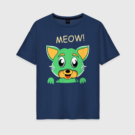 Женская футболка хлопок Oversize с принтом МИЛЫЙ КОТИК в Тюмени, 100% хлопок | свободный крой, круглый ворот, спущенный рукав, длина до линии бедер
 | animal | cat | children | green | meow | детские | домашние | животные | зеленый | карман | кис кис | кот | котик | котэ | кошки | малыш | мяу