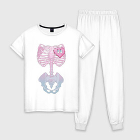 Женская пижама хлопок с принтом yumemi riamu (Риаму Юмэми) в Тюмени, 100% хлопок | брюки и футболка прямого кроя, без карманов, на брюках мягкая резинка на поясе и по низу штанин | anime | yumemi riamu | аниме | девушки золушки | риаму юмэми | сердце | скелет | хэллоуин