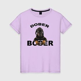Женская футболка хлопок с принтом Добер Bober в Тюмени, 100% хлопок | прямой крой, круглый вырез горловины, длина до линии бедер, слегка спущенное плечо | bober | dober | добер | доберман | собака | щенок