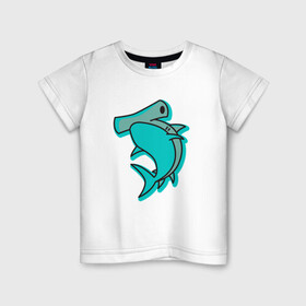 Детская футболка хлопок с принтом Акула молот в Тюмени, 100% хлопок | круглый вырез горловины, полуприлегающий силуэт, длина до линии бедер | shark | акула | акулы | жители | молот | молотоголовая | море | морские | океан | рыба