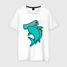 Мужская футболка хлопок с принтом Акула молот в Тюмени, 100% хлопок | прямой крой, круглый вырез горловины, длина до линии бедер, слегка спущенное плечо. | shark | акула | акулы | жители | молот | молотоголовая | море | морские | океан | рыба