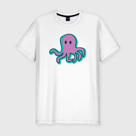 Мужская футболка хлопок Slim с принтом Осьминог в Тюмени, 92% хлопок, 8% лайкра | приталенный силуэт, круглый вырез ворота, длина до линии бедра, короткий рукав | cute | octopus | милый | морское | осьминог | осьминожка | паттерн | тентакли | щупальца