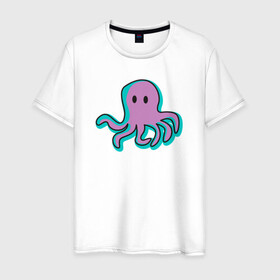 Мужская футболка хлопок с принтом Осьминог в Тюмени, 100% хлопок | прямой крой, круглый вырез горловины, длина до линии бедер, слегка спущенное плечо. | cute | octopus | милый | морское | осьминог | осьминожка | паттерн | тентакли | щупальца