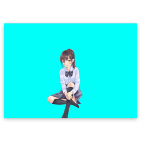 Поздравительная открытка с принтом Anime girl в Тюмени, 100% бумага | плотность бумаги 280 г/м2, матовая, на обратной стороне линовка и место для марки
 | Тематика изображения на принте: anime girl | green | аниме | аниме тян на бирюзовом фоне | зеленый фон