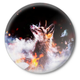 Значок с принтом Лиса с рогами в Тюмени,  металл | круглая форма, металлическая застежка в виде булавки | fox | foxy | животное | звери | лиса | лисенок | лисичка | милая | рыжая | фокс