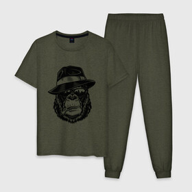 Мужская пижама хлопок с принтом Gorilla в Тюмени, 100% хлопок | брюки и футболка прямого кроя, без карманов, на брюках мягкая резинка на поясе и по низу штанин
 | горилла | обезьяна | очки | шляпа
