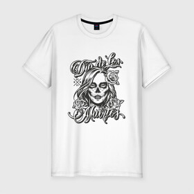 Мужская футболка хлопок Slim с принтом Dia de los muertos в Тюмени, 92% хлопок, 8% лайкра | приталенный силуэт, круглый вырез ворота, длина до линии бедра, короткий рукав | девушка | мексиканский стиль | розы | тату | череп