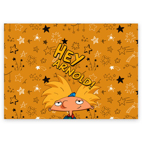 Поздравительная открытка с принтом Эй Арнольд! в Тюмени, 100% бумага | плотность бумаги 280 г/м2, матовая, на обратной стороне линовка и место для марки
 | hey arnold | nickelodeon | арнольд | арнольд шортмэн | звезды | мультсериал | школьные приключения | эй