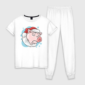 Женская пижама хлопок с принтом Грустный Джек в Тюмени, 100% хлопок | брюки и футболка прямого кроя, без карманов, на брюках мягкая резинка на поясе и по низу штанин | новый год | поросёнок | праздник | рождество | свинья | сочельник