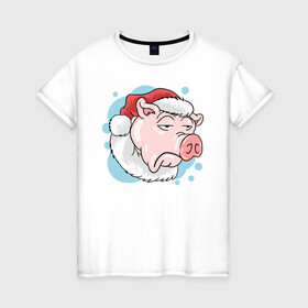 Женская футболка хлопок с принтом Грустный Джек в Тюмени, 100% хлопок | прямой крой, круглый вырез горловины, длина до линии бедер, слегка спущенное плечо | новый год | поросёнок | праздник | рождество | свинья | сочельник