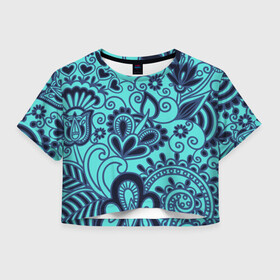 Женская футболка Crop-top 3D с принтом КрасиВая ХохЛома в Тюмени, 100% полиэстер | круглая горловина, длина футболки до линии талии, рукава с отворотами | красивая | кружево | рисунок | узоры | хохлома | цветы