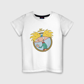 Детская футболка хлопок с принтом Hey Arnold! в Тюмени, 100% хлопок | круглый вырез горловины, полуприлегающий силуэт, длина до линии бедер | arnold | boy | cartoon | nickelodeon | арнольд | мальчик | мультик | никелодион