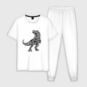Мужская пижама хлопок с принтом Тираннозавр узор Мандала в Тюмени, 100% хлопок | брюки и футболка прямого кроя, без карманов, на брюках мягкая резинка на поясе и по низу штанин
 | art | ethnic | grunge | mandala | pattern | pop culture | rex | science | t rex | tribal | tyrannosaurus rex | vintage | арт | вензеля | винтаж | гранж | динозавр | наука | паттерн | популярная культура | теропод | ти рекс | тиранозавр | тирекс | хищник |