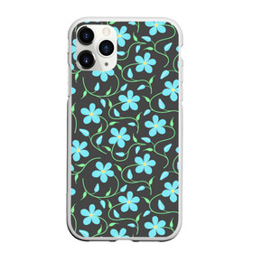 Чехол для iPhone 11 Pro матовый с принтом Цветочный узор на темном фоне в Тюмени, Силикон |  | бутон | бутоны | голубые цветы | листья | синие цветы | узор | цветок | цветы | цветы на тёмном фоне