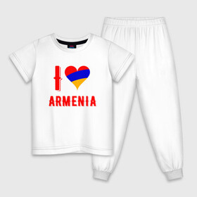 Детская пижама хлопок с принтом I Love Armenia в Тюмени, 100% хлопок |  брюки и футболка прямого кроя, без карманов, на брюках мягкая резинка на поясе и по низу штанин
 | Тематика изображения на принте: armenia | armenya | love | арарат | армения | армяне | армянин | арцах | горы | ереван | кавказ | любовь | народ | саркисян | сердце | ссср | страна | флаг