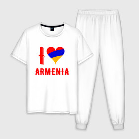 Мужская пижама хлопок с принтом I Love Armenia в Тюмени, 100% хлопок | брюки и футболка прямого кроя, без карманов, на брюках мягкая резинка на поясе и по низу штанин
 | Тематика изображения на принте: armenia | armenya | love | арарат | армения | армяне | армянин | арцах | горы | ереван | кавказ | любовь | народ | саркисян | сердце | ссср | страна | флаг