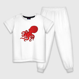 Детская пижама хлопок с принтом Осьминог красный в Тюмени, 100% хлопок |  брюки и футболка прямого кроя, без карманов, на брюках мягкая резинка на поясе и по низу штанин
 | cute | octopus | милый | морское | осьминог | осьминожка | паттерн | тентакли | щупальца