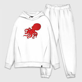 Мужской костюм хлопок OVERSIZE с принтом Осьминог красный в Тюмени,  |  | cute | octopus | милый | морское | осьминог | осьминожка | паттерн | тентакли | щупальца