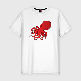 Мужская футболка хлопок Slim с принтом Осьминог красный в Тюмени, 92% хлопок, 8% лайкра | приталенный силуэт, круглый вырез ворота, длина до линии бедра, короткий рукав | Тематика изображения на принте: cute | octopus | милый | морское | осьминог | осьминожка | паттерн | тентакли | щупальца