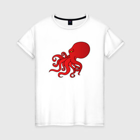 Женская футболка хлопок с принтом Осьминог красный в Тюмени, 100% хлопок | прямой крой, круглый вырез горловины, длина до линии бедер, слегка спущенное плечо | cute | octopus | милый | морское | осьминог | осьминожка | паттерн | тентакли | щупальца