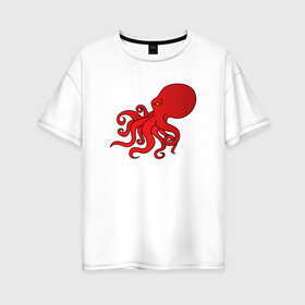 Женская футболка хлопок Oversize с принтом Осьминог красный в Тюмени, 100% хлопок | свободный крой, круглый ворот, спущенный рукав, длина до линии бедер
 | cute | octopus | милый | морское | осьминог | осьминожка | паттерн | тентакли | щупальца