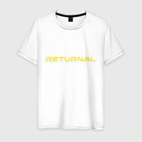 Мужская футболка хлопок с принтом Returnal в Тюмени, 100% хлопок | прямой крой, круглый вырез горловины, длина до линии бедер, слегка спущенное плечо. | games | housemarque | playstation | ps5 | returnal