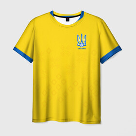 Мужская футболка 3D+ с принтом Украина домашняя форма в Тюмени, 100% микрофибра | круглый вырез горловины, длина до линии бедер | champion | championship | euro | uefa | ukraine | атрибутика | домашняя | евро | уефа | украина | фанатская | форма | футбол | чемпион европы