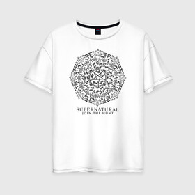 Женская футболка хлопок Oversize с принтом Supernatural Signs в Тюмени, 100% хлопок | свободный крой, круглый ворот, спущенный рукав, длина до линии бедер
 | sn | spn | supernatural | vdzabma | сверхъестественное | сн | спн
