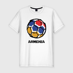 Мужская футболка хлопок Slim с принтом Armenia Football в Тюмени, 92% хлопок, 8% лайкра | приталенный силуэт, круглый вырез ворота, длина до линии бедра, короткий рукав | armenia | armenya | football | арарат | армения | армяне | армянин | арцах | горы | ереван | кавказ | мяч | народ | саркисян | спорт | ссср | страна | флаг | футбол