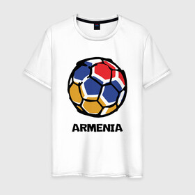 Мужская футболка хлопок с принтом Armenia Football в Тюмени, 100% хлопок | прямой крой, круглый вырез горловины, длина до линии бедер, слегка спущенное плечо. | armenia | armenya | football | арарат | армения | армяне | армянин | арцах | горы | ереван | кавказ | мяч | народ | саркисян | спорт | ссср | страна | флаг | футбол