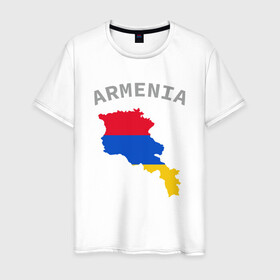 Мужская футболка хлопок с принтом Карта Армении в Тюмени, 100% хлопок | прямой крой, круглый вырез горловины, длина до линии бедер, слегка спущенное плечо. | armenia | armenya | арарат | армения | армяне | армянин | арцах | горы | ереван | кавказ | народ | саркисян | ссср | страна | флаг