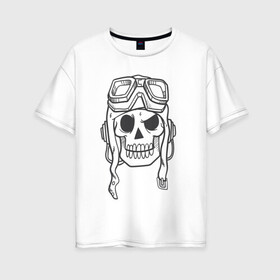 Женская футболка хлопок Oversize с принтом Лётчик Аякс в Тюмени, 100% хлопок | свободный крой, круглый ворот, спущенный рукав, длина до линии бедер
 | skull | иллюстрация | стикер | ужастик | череп
