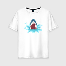 Женская футболка хлопок Oversize с принтом Акула из-под воды в Тюмени, 100% хлопок | свободный крой, круглый ворот, спущенный рукав, длина до линии бедер
 | shark | акула | акулы | жители | клыки | море | морские | океан | рыба