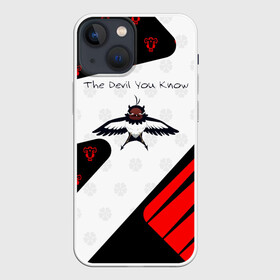 Чехол для iPhone 13 mini с принтом The Devil You Know в Тюмени,  |  | asta | black bulls | black clover | quartet knights | yuno | акума | аниме | аста | блэк кловер | буракку куро:ба | демон | королевство клевера | король магов | лихт | магна | манга | пятилистник | черный бык | чёрный клев