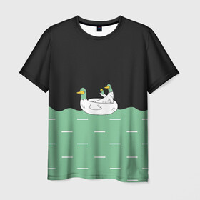 Мужская футболка 3D с принтом Уточки в Тюмени, 100% полиэфир | прямой крой, круглый вырез горловины, длина до линии бедер | Тематика изображения на принте: gussi | гуси | день рождения | детям | подарок | прикольные животные | смешное животное | утки