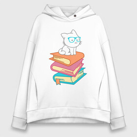 Женское худи Oversize хлопок с принтом Book Cat в Тюмени, френч-терри — 70% хлопок, 30% полиэстер. Мягкий теплый начес внутри —100% хлопок | боковые карманы, эластичные манжеты и нижняя кромка, капюшон на магнитной кнопке | animal | book | cat | cute | kitty | meow | друг | животные | киска | китти | книга | книги | кот | котенок | котик | котэ | кошечка | кошка | милый | мур | мяу | питомец