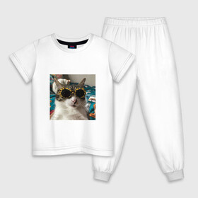 Детская пижама хлопок с принтом Мем про кота в Тюмени, 100% хлопок |  брюки и футболка прямого кроя, без карманов, на брюках мягкая резинка на поясе и по низу штанин
 | Тематика изображения на принте: в очках | киса селфи | кот | мем | милый | прикол