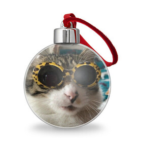 Ёлочный шар с принтом Мем про кота в Тюмени, Пластик | Диаметр: 77 мм | Тематика изображения на принте: в очках | киса селфи | кот | мем | милый | прикол