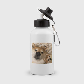 Бутылка спортивная с принтом Мем про собак в Тюмени, металл | емкость — 500 мл, в комплекте две пластиковые крышки и карабин для крепления | белый | игрушки мягкие | мем | милый | прикол | сиба ину | собака