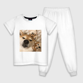 Детская пижама хлопок с принтом Мем про собак в Тюмени, 100% хлопок |  брюки и футболка прямого кроя, без карманов, на брюках мягкая резинка на поясе и по низу штанин
 | Тематика изображения на принте: белый | игрушки мягкие | мем | милый | прикол | сиба ину | собака