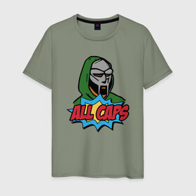 Мужская футболка хлопок с принтом MF Doom - All Caps в Тюмени, 100% хлопок | прямой крой, круглый вырез горловины, длина до линии бедер, слегка спущенное плечо. | doom | hip hop | mf doom | music | rap | rip | маска | микрофон | музыка | рэп | рэпер | стиль | хип хоп