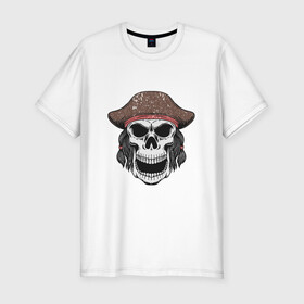 Мужская футболка хлопок Slim с принтом Череп пирата в Тюмени, 92% хлопок, 8% лайкра | приталенный силуэт, круглый вырез ворота, длина до линии бедра, короткий рукав | captain | pirate | skull | капитан | пират | череп | штурвал