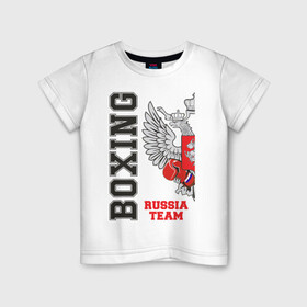Детская футболка хлопок с принтом Boxing Russia (двухсторонняя) в Тюмени, 100% хлопок | круглый вырез горловины, полуприлегающий силуэт, длина до линии бедер | boxer | boxing | russia team | бокс | боксер | сборная россии | тайский бокс